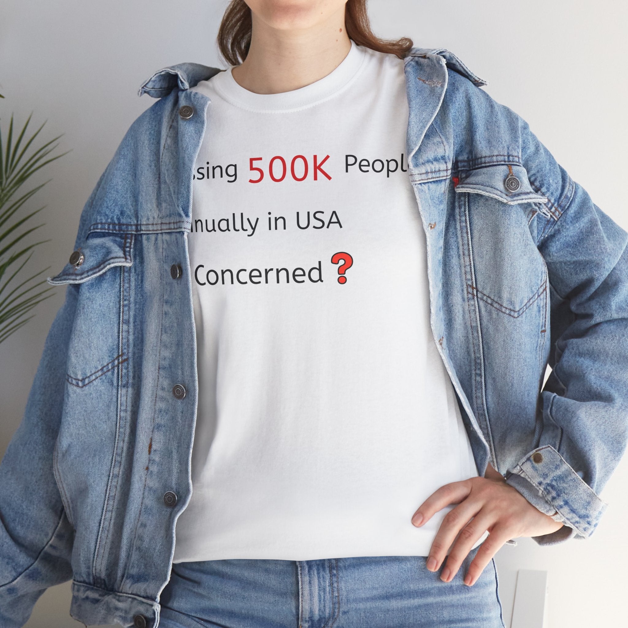 500K Missing People Info Tee — Thought-Provoking T-shirt Inspiring Curiosity and Action
