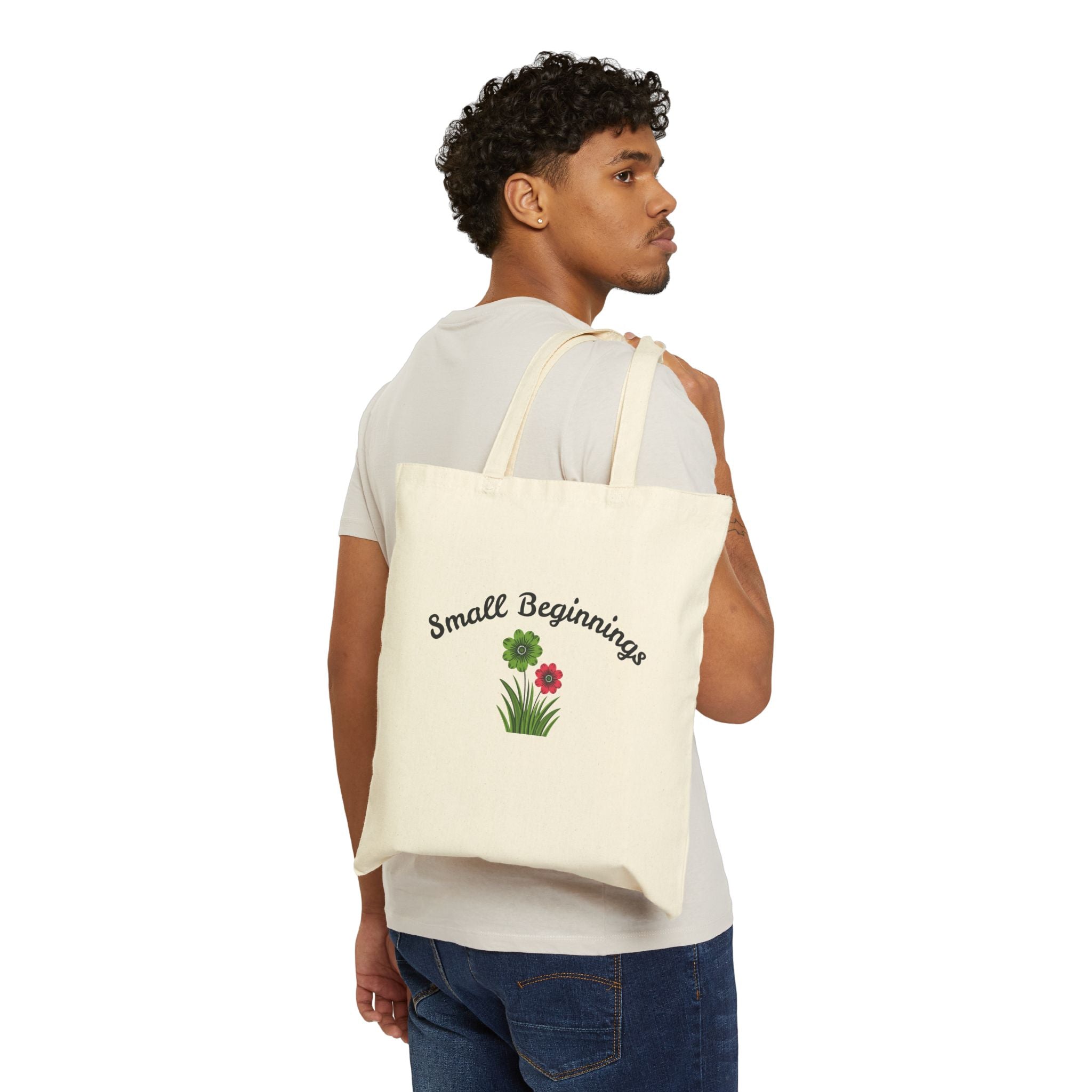 "Small Beginnings" Floral Cotton Canvas Market Tote