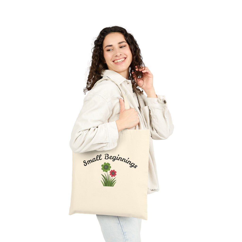 "Small Beginnings" Floral Cotton Canvas Market Tote