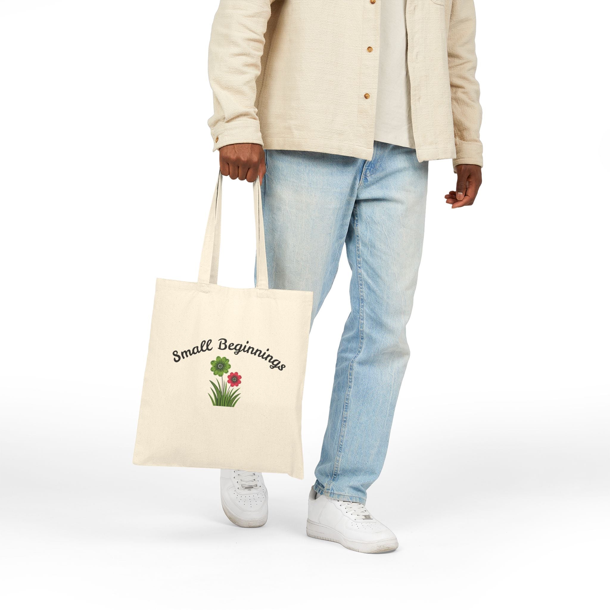 "Small Beginnings" Floral Cotton Canvas Market Tote